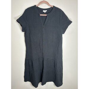 J. Jill Cotton Gauze Tiered V Neck Dress Midi Size Medium Cotton Button Front